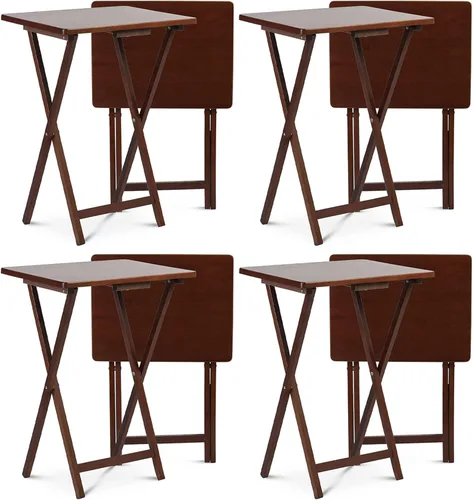 Vista 73 de PJ Wood Mesa rectangular plegable portátil para servir aperitivos, construcción de madera maciza con acabado natural (juego de 4 piezas)