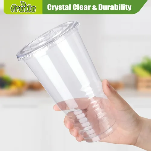 Vista 6 de Vasos de plástico de 32 onzas con tapas y pajitas, vasos desechables para café helado, bebidas frías, batidos, té de burbujas, batidos y bebidas