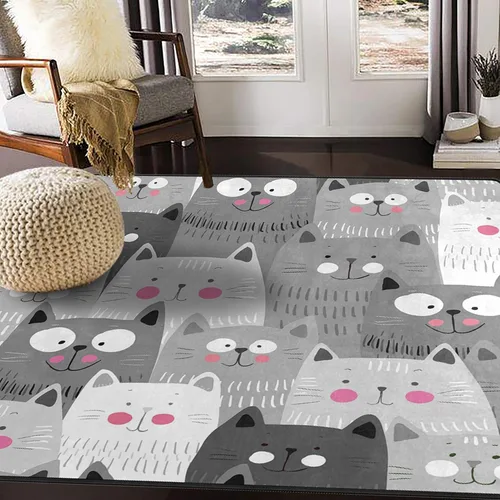 Vista 3 de ALAZA Alfombra gris hipster de gato para sala de estar, dormitorio, 4 pies x 5 pies 3 pulgadas