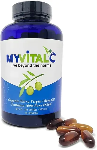 MyVitalC Pure ESS60 - Cápsulas blandas de aceite de oliva virgen extra - Suplemento antioxidante de alta resistencia con aceite de oliva puro -