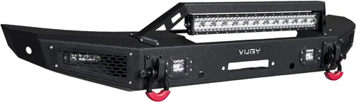 Vista 7 de Bronco - Parachoques delantero Rock Crawler Off Road con placa de cabrestante y 5 luces LED y 2 anillos en D y orificio de montaje para sensor