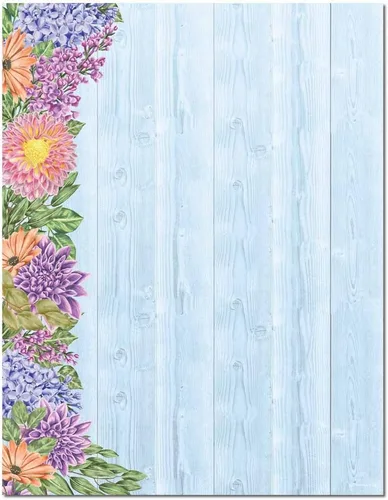 Vista 2 de Bright Floral Paquete de 25 - Membrete imprimible de 8.5 x 11 pulgadas - Compatible con impresoras láser y de inyección de tinta