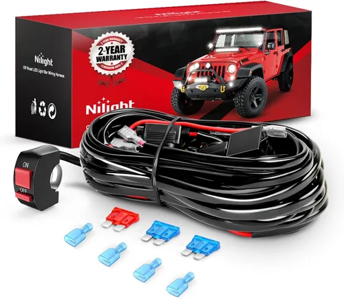 Vista 11 de Nilight Kit de arnés de cableado Nylon 16 AWG 2 cables 12V Interruptor de manillar de motocicleta encendido y apagado, fusible de hoja de relé