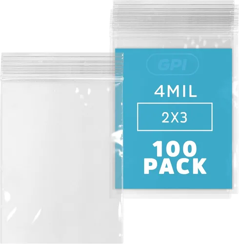 Bolsas reutilizables de plástico transparente con cremallera – Paquete de 100 unidades GPI a granel de 2 x 3 pulgadas de grosor, resistentes,