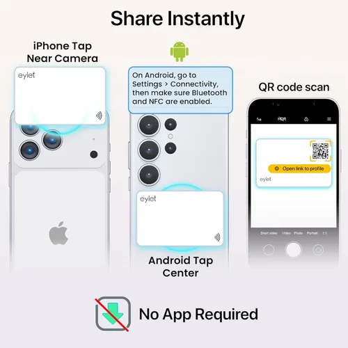 Vista 6 de Tarjeta de visita digital, sin suscripción, toque para compartir. Paquete de 2, un negro más un Silver Prism NFC tarjetas habilitadas con código QR.