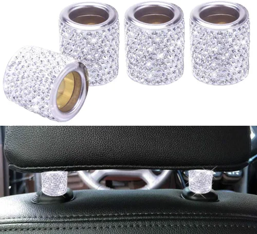Collares de Reposacabezas de Coche Anillos Decorativos Bling Bling Cristal Diamante Hielo Acero Inoxidable Decoraciones de Coche para Coche SUV
