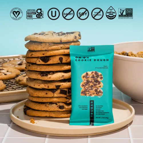 Vista 6 de TRUBAR Barra de proteínas veganas, masa de galleta Oh Oh, sin gluten, proteína a base de plantas, sin lácteos, sin OMG, sin soja, sin alcoholes