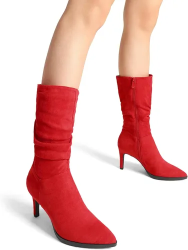 Vista 7 de DREAM PAIRS Botas de media pantorrilla para mujer, tacones altos, puntera puntiaguda, con cremallera, botas elegantes a la moda