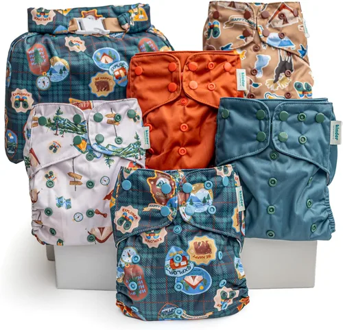 Vista 40 de Big Adventure Kinder - Juego de 5 pañales de tela reutilizables para bebé, estilo de bolsillo, jersey atlético que absorbe la humedad, insertos