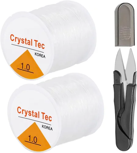 Vista 10 de Cuerda elástica de 0.020 in, cuerda elástica transparente para hacer pulseras, 131 yardas de hilo elástico transparente para cuentas de semillas