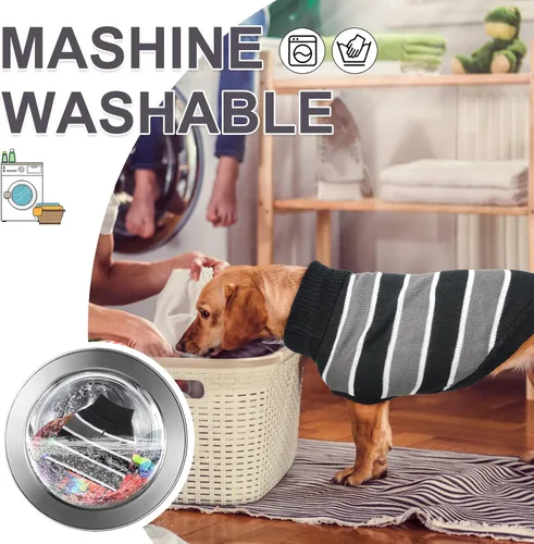 Vista 8 de BEAUTYZOO Suéter para perro pequeño, suéteres a rayas para mascotas, ropa de perro de otoño e invierno, suéter de cuello alto para perros pequeños