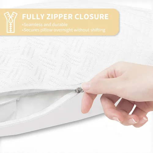 Vista 4 de Safe and Sound Protector de almohada impermeable con cremallera, funda de almohada suave y transpirable de microfibra tamaño estándar, funda