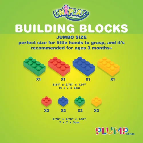Vista 8 de UNiPLAY Plump Soft Building Blocks – Juego de 60 piezas Jumbo apilables multicolor para desarrollo cognitivo temprano y juego creativo, a partir