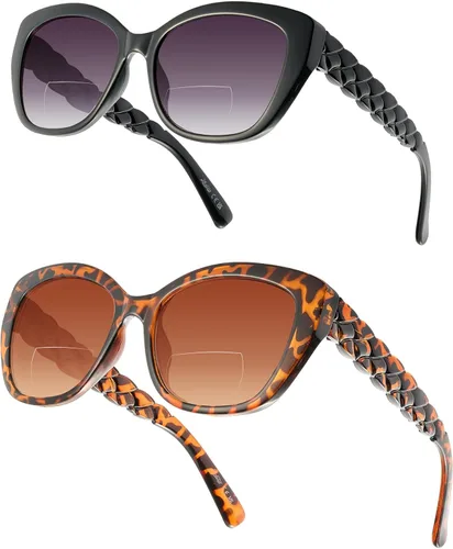 Vista 5 de LADEESSE Lentes de Sol para Leer para Mujer - Elegantes Lentes de Sol Bifocales con Lentes de Lectura Integradas - Protección UV400 - Pack de 2 +3.25