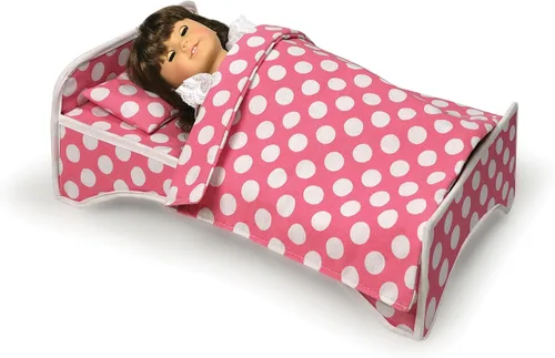 Vista 8 de Estuche de viaje para muñeca con cama y ropa de cama, color rosa oscuro, de Badger Basket (sirve para las muñecas de American Girl)