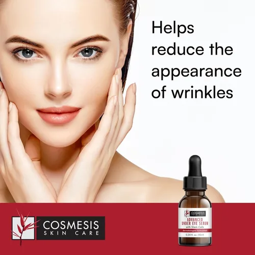 Vista 2 de Suero avanzado para debajo de los ojos con células madre – Reduce arrugas, hidrata y nutre – Extractos de granada, arándano y algas – 1/3 oz