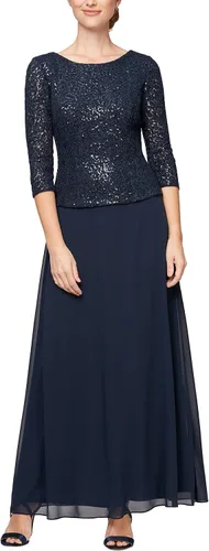 Vista 5 de Alex Evenings Vestido de una pieza con cuerpo de encaje elástico de mangas 3/4 para mujer Bordado de orquídea ahumada
