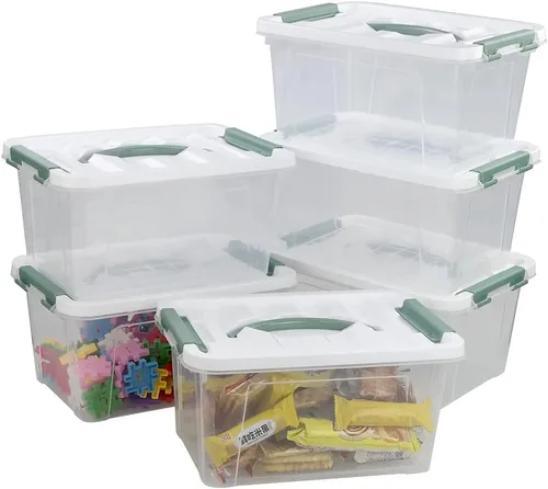 Vista 7 de Kiddream Paquete de 6 contenedores de almacenamiento de plástico transparente con tapas, contenedor de almacenamiento con pestillo