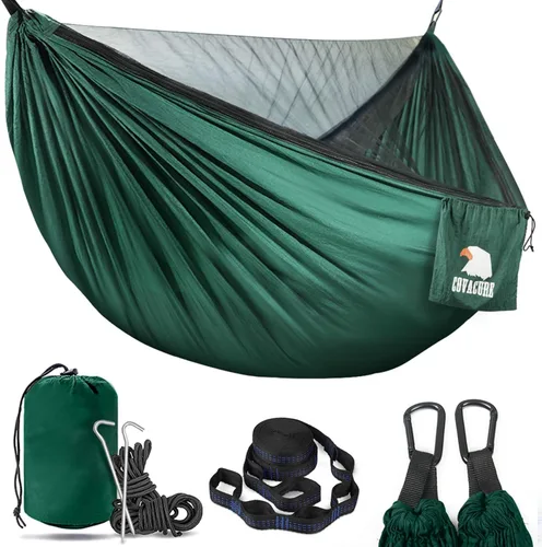 Vista 7 de Covacure Hamaca de Camping - Hamaca Doble con Capacidad de 772 libras con Correas para Árboles, Equipo de Supervivencia al Aire Libre de Nylon