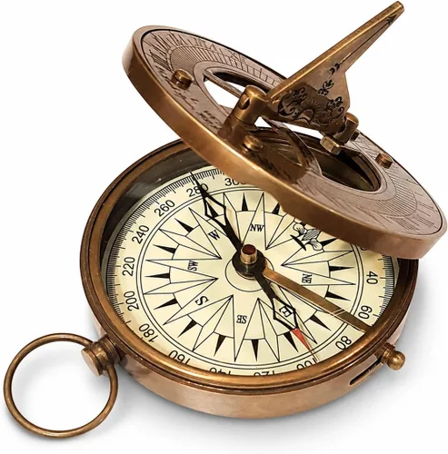 Brújula de navegación vintage herramienta funcional decoración del hogar y mesa reloj de sol náutico brújula redondo acabado de latón