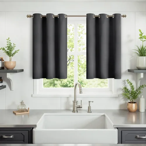 YoungsTex - Cortinas blackout cortas, aislamiento térmico, ojales, oscurecen la habitación, privacidad, para cámper, sótano, cocina y baño, 2 Gris