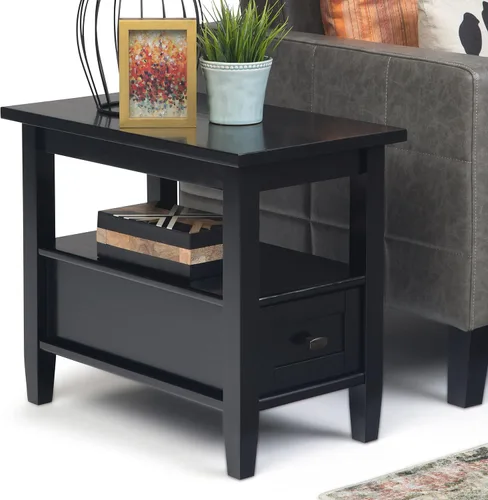 Vista 4 de SIMPLIHOME - Mesa lateral estrecha rectangular Warm Shaker, de madera maciza, de 14 pulgadas de ancho, estilo transicional, color negro, para sala