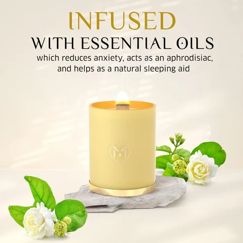 Vista 3 de MyrrhUSA Vela perfumada de jazmín árabe – Cera de soja natural de 15 onzas con mecha de madera agrietada y aceite esencial 80 horas de combustión