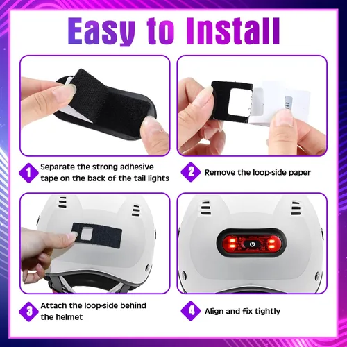 Vista 6 de Tujoe Juego de 2 luces LED rojas para casco trasero de motocicleta, luces traseras recargables para casco de advertencia de seguridad con cable USB