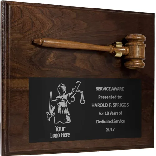 Vista 5 de Placa de martillo con tu texto y logotipo personalizados: juez, oficial de policía, abogado, abogado o militar