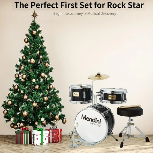 Vista 8 de Mendini by Cecilio Juego de batería, juego de batería junior de 3 piezas para principiantes con bombo, tom, caja, juego de batería de 13 pulgadas