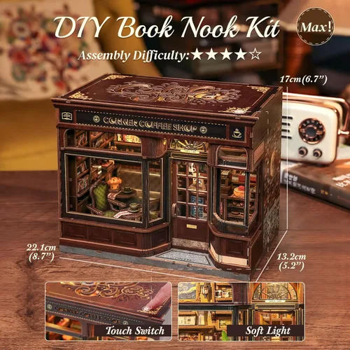 Vista 6 de CUTEBEE - Kit de rincón de libros - Juego de construcción DIY de casa en miniatura para adultos, estantería de casa en miniatura para libros