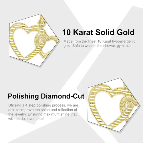 Vista 2 de Colgante de corazón doble de oro - Oro macizo de 10 quilates - Colgante de corazón - Joyería