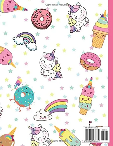 Vista 2 de Composition Notebook Wide Ruled Cute Unicorn & Donut & Ice Cream Rainbow Copy Book elementary school - back to school dummies for toddlers and kids