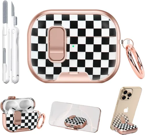 Vista 8 de Funda para AirPods Pro 3 2025 de 3ª generación con kit de limpieza, funda protectora rosa negra con bloqueo/soporte compatible con Apple New Air