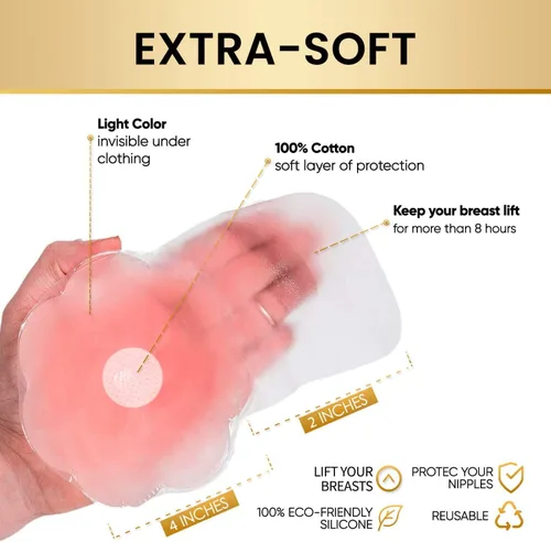 Vista 3 de Cubiertas sin pezones, levantamiento de senos de silicona reutilizables pasteles pétalos