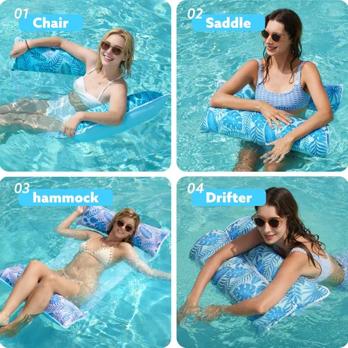Vista 3 de Sloosh Paquete de 3 hamacas inflables para piscina, hamacas de agua, accesorios multiusos para piscina (silla, silla, hamaca, flotador)