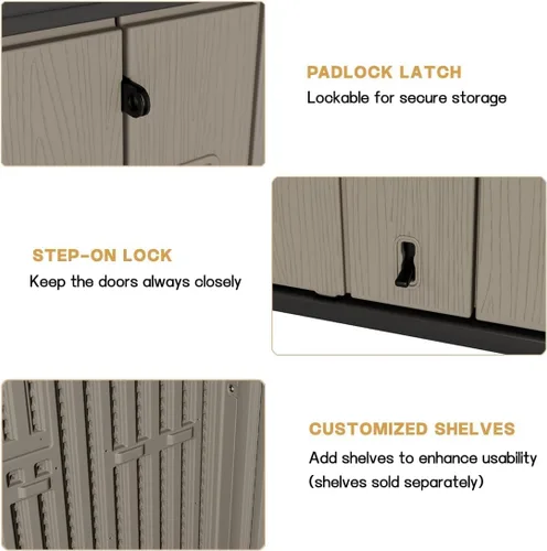 Vista 8 de KINYING Gabinete de Almacenamiento para Exteriores Impermeable, Cobertizo Vertical de Resina de 57 Pies Cúbicos para Muebles de Patio, Herramientas