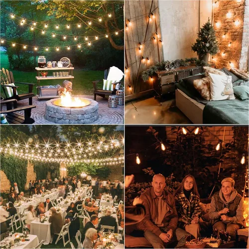 Vista 8 de Cadena de luces solares para exteriores impermeables de 35 pies con bombillas LED ST38 irrompibles, luces solares de 2700K con control remoto