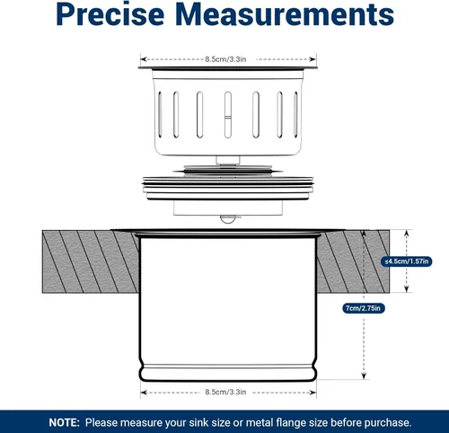 Vista 2 de Kitchen - Kit de brida de acero inoxidable con colador de cesta y tapón de drenaje para drenaje estándar de fregadero de 3 1/2 pulgadas, brida