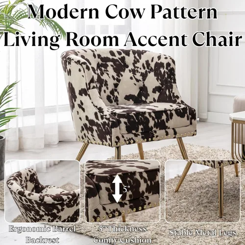 Vista 5 de Silla moderna para sala de estar, silla pequeña de lino copetuda para dormitorio con cojín tapizado, cómoda silla de dormitorio con patas de metal