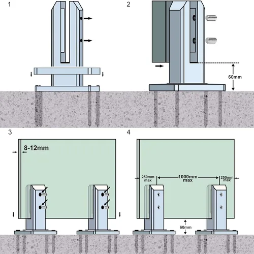 Vista 8 de LukLoy Paquete de 10 espigas cuadradas de acero inoxidable T304 de 2.1 libras, soporte de abrazadera sin marco para valla de piscina, balaustres