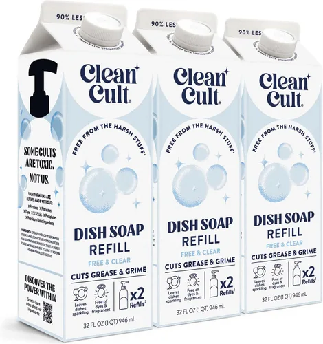 Vista 21 de Cleancult Repuesto líquido de jabón para platos (32 onzas, 1 paquete), poder de limpieza a base de plantas, jabón para platos que corta la grasa