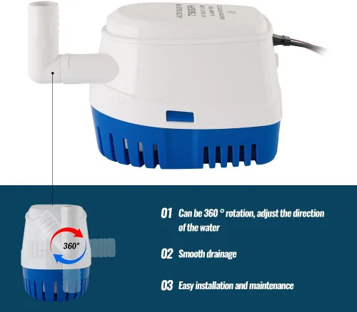 Vista 4 de Bomba de sentina marina automática de 12 V 750 GPH con interruptor de flotador integrado, bomba de agua sumergible de encendido/apagado automático