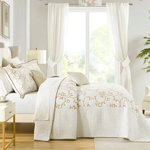 Vista 3 de Juego de cubrecama extra grande de 100% algodón de tamaño king, 120"x120", con fundas de almohada, juego de ropa de cama bordada ligera de 3 piezas