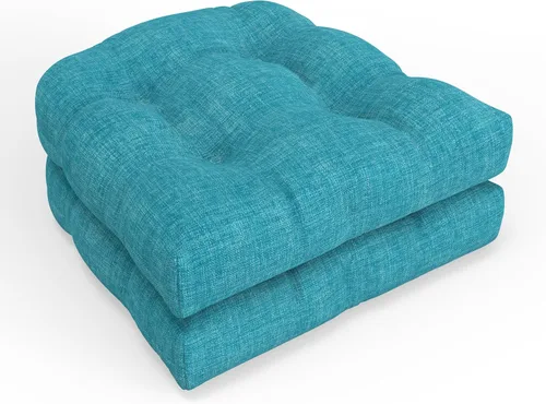Vista 15 de Pillow Perfect Cojín sólido para asiento de silla de mimbre para interiores y exteriores, 19 x 19 pulgadas, verde salpicadura Evergreen, 2