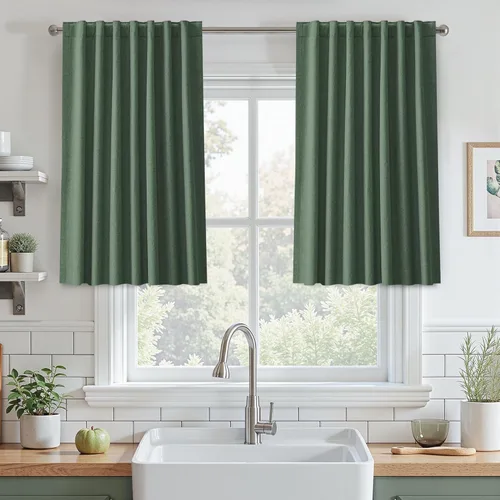 Vista 16 de UHITECH Cortinas opacas cortas de 24 pulgadas de largo para sala de estar, juego de 2 paneles con pestaña trasera, bolsillo para barra, cortinas