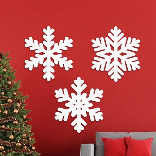 Spiareal 3 piezas de copos de nieve de madera de Navidad para pared, copos de nieve blancos grandes de 12 pulgadas, adornos de copos de nieve de