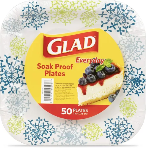 Vista 10 de Glad Platos desechables redondos de papel, patrón de hortensia azul - Platos decorativos fuertes, resistentes, impermeables y aptos para microondas
