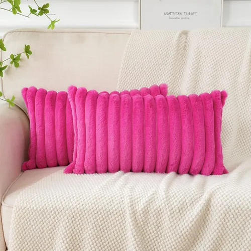 Vista 40 de Soleebee Juego de 2 fundas de cojín decorativo de terciopelo suave y acogedor, fundas de piel sintética de conejo para sofá, cama, silla, cojines