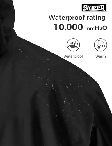 Vista 5 de Chamarra impermeable para hombre de talla grande Skieer, chaqueta de esquí Big&Tall, abrigo cálido de invierno con capucha